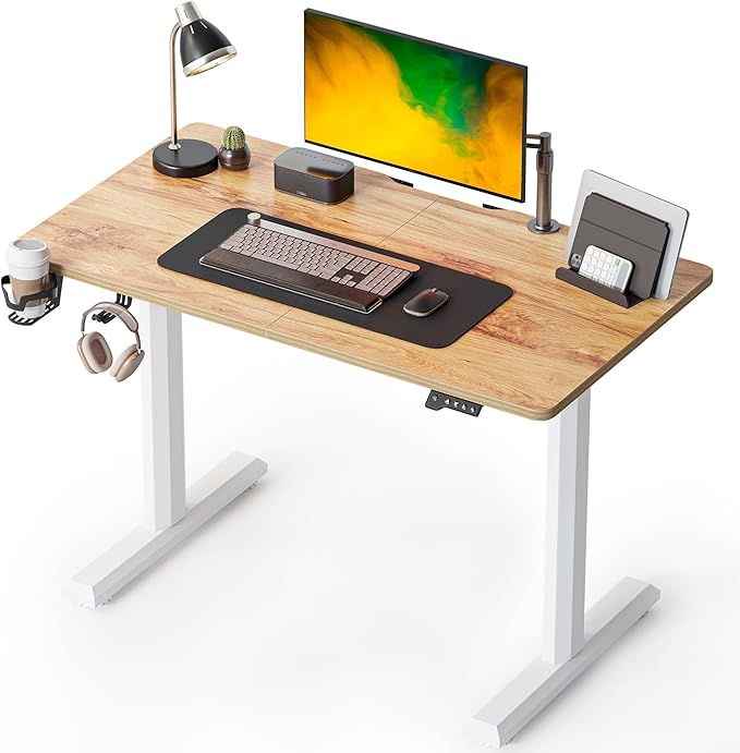 CubiCubi Height Adjustable Electric Standing Desk 44 x 24 Inches Stand Up Table Sit Stand Home Office Desk with Splice Board Top