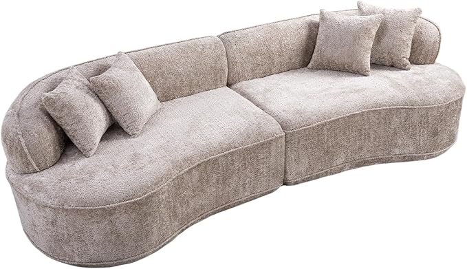 KEIKI 114 Boucle Curved Modular Sectional Sofa with 4 Pillows Upholstered Oversized 4-Seater Boneless Couch with High Resilience Cushion No Assembly Required for Apartment Living Room Camel