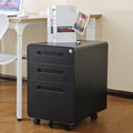 Lateral File Cabinet with Lock Metal Filing Cabinet for Home Office Metal 3 Drawer Mobile File Cabinet Under Desk Office for Legal/Letter A4 Size 5 Wheel Design Black B