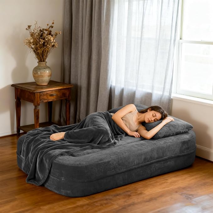 78 Convertible Sofa Bed with Blanket Boneless Cloud Couch Queen Scott Fabric for Living Room Bedroom Modular Loveseat with High-Density Solid Sponge No Assembly Grey
