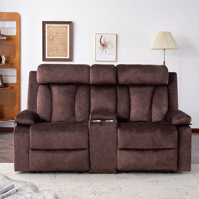 Power Reclining Loveseat with Console Electric Double Recliner with USB/Type C/Side Pocket/Cup Holders RV Recliners Wall Hugger Reclining Loveseat for Living Room &amp RV &amp Home Theater