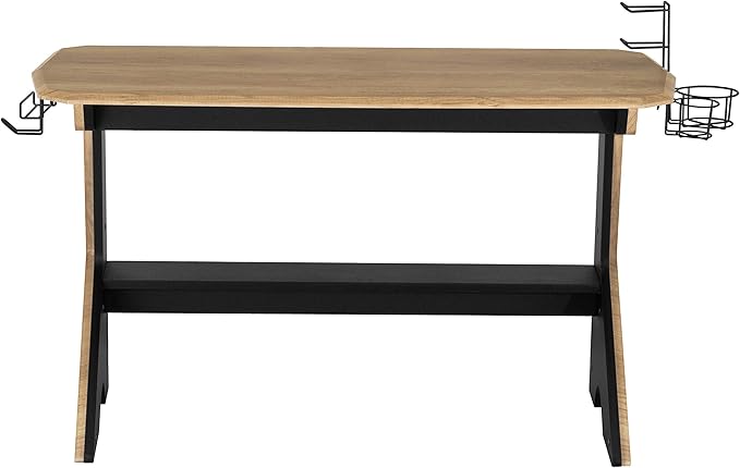 Techni Mobili Home Office Computer Writing Desk Workstation with Two Cupholders and a Headphone Hook- Pine