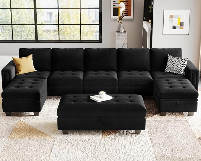 Belffin Velvet Armrest Module for Modular Sectional Sofa Couch Side Armrest for Sectional Modular Couch Black
