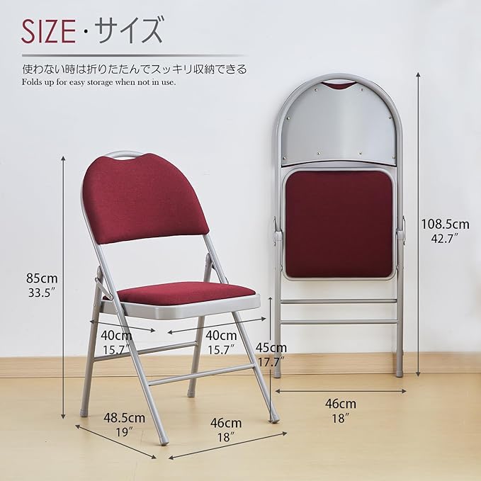 KAIHAOWIN Heavy Duty Folding Chairs Set of 2 Padded Foldable Comfortable Upholstered Chairs with High Backrest and Handle Hole for Indoor Meeting Party-Red