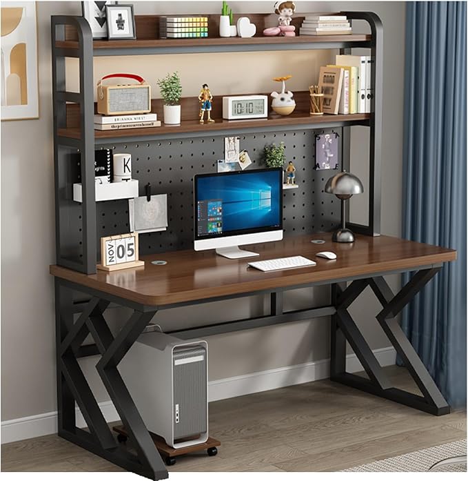 Gaming Desk with Pegboard and Storage Shelves Computer Desk with Home Office Design Modern Office Desk with Spacious Computer Workspace for Home Office and Gaming Setup (Black 31.5 in)
