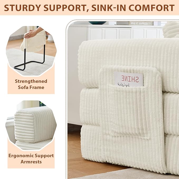 All-in-1 Folding Convertible Sofa Bed Boneless Futon Floor Couch Corduroy Fold Out Modular Lounge Comfy Loveseat Sleeper Lazy Cama for Living Room Bedroom Guestroom Beige（Wide Stripes）