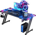 HLDIRECT 55 Inch Gaming Desk with LED Lights Carbon Fibre Surface Gaming Table Large Computer Desk Ergonomic Home Office Desks Z Shaped PC Gamer Workstations with Cup Holder &amp Headphone Hook Black