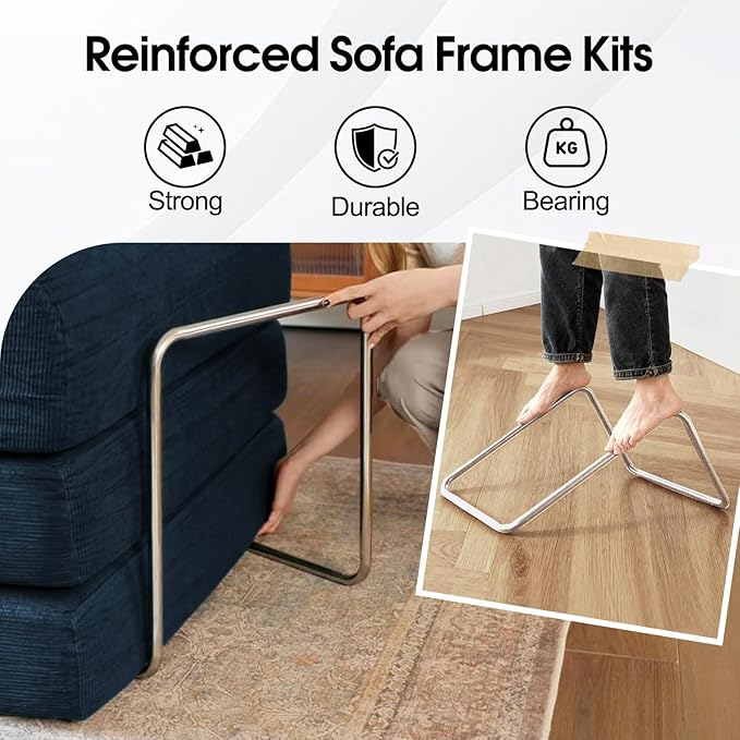 78.8'' Convertible Sofa Bed Boneless Couch in a Box Modular Corduroy Comfy Foldable Sleeper Compression Sofa Loveseat Couches for Living Room (Blue 78.8 inch)