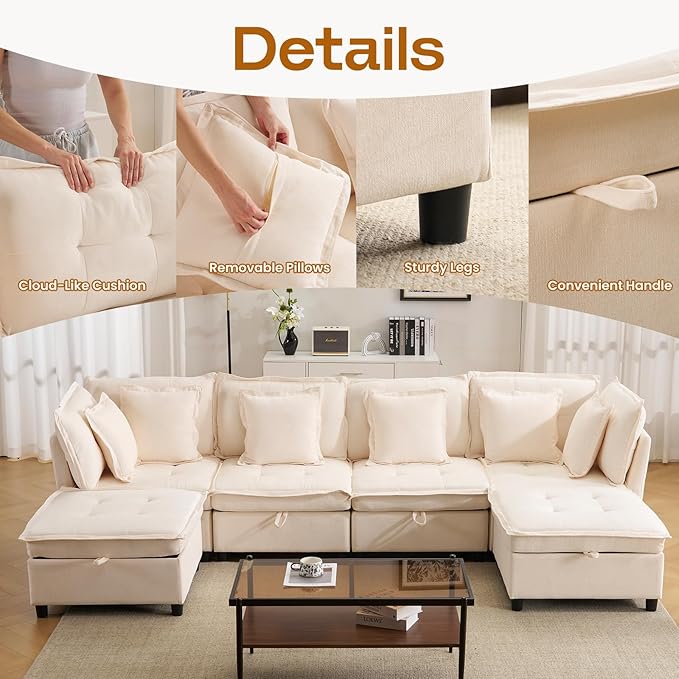 Modular Sectional Sofa 102.5 L-Shaped Cloud Couch with Storage 4-Seater Deep Seat Couch with Tufted Cushions &amp Removable Pillows Comfy Chenille Couches for Living Room Beige | Modern couch