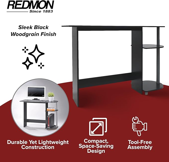 WC Redmon Black Computer Laptop Media Home Office Desk Woodgrain Finish Full5505BK