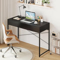 LDAILY Computer Desk with 2 Drawers 44 Inch Home Office Desk with Sturdy Steel Frame &amp X-Bracket Support Spacious Study Writing Workstation Table for Bedroom or Small Spaces (Black)