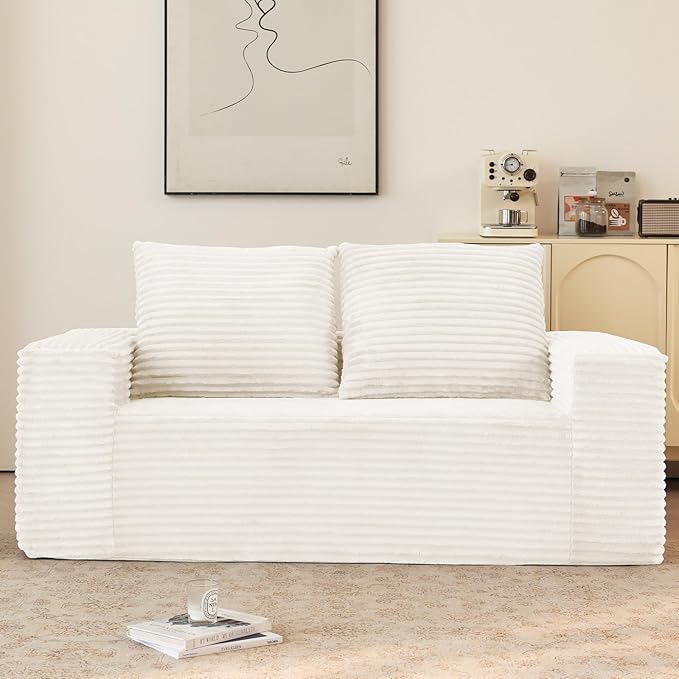 71 Boneless Couch Loveseat Sofa Comfy Deep Seat Cloud Couch Memory Foam No Assembly Required Floor Sofa for Living Room Bedroom Apartment Small Spaces Corduroy White