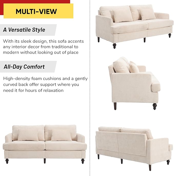 JOYBASE 70 inch Loveseat Sofa Mid-Century Modern Love Seat Couch with Wood Legs Upholstered Comfy Sofa for Living Room Apartment Office Bedroom (Beige Chenille)