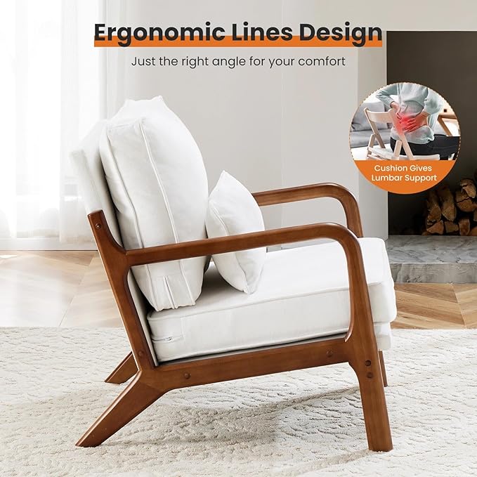 Modern Accent Mid Century Living Room Chairs with Lumbar Pillow Upholstered Comfy Rocking Chair with Wood Frame for Bedroom