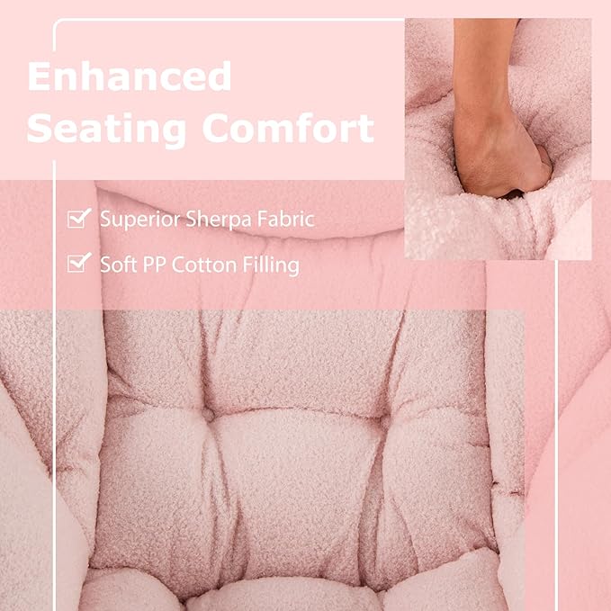 HOMGX Lazy Chair with Ottoman Modern Accent Chair w/Folding Footstool &amp Side Storage Pocket Upholstered Comfy Reading Chair for Bedroom Living Room Office (Pink)
