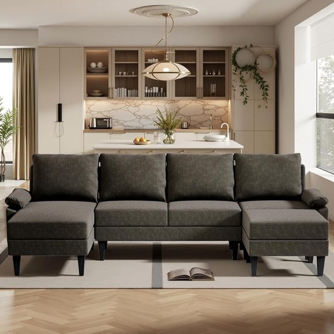Sectional Couches for Living Room Convertible 4 Seat Modular Sectional Sofa Set for Living Room L Shaped Couch or U Shaped Couch with Ottoman for Apartment Brown