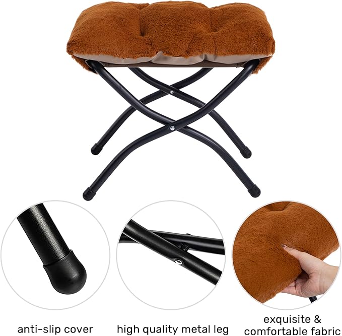 HollyHOME Lazy Chair with Foldable Ottoman Accent Comfy Lounge Armchair and Folding Footrest Stool Leisure Sofa Reading Chair and Footstool for Living Room BedroomFaux Fur Brown