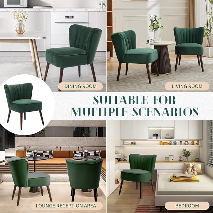 Garvee Modern Soft Accent Chair for Living Room - Armless Mid-Century Lounge Seating - Plain Wood Legs 300lb Capacity Comfortable Upholstery - Stylish Furniture for Bedroom or Office Green