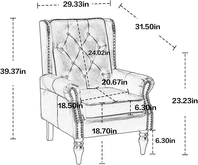 Bellemave Mid Century Wingback Chair PU Leather Button Tufted Upholstered Accent Armchair with Wood Legs Modern Living Room Chairs with High Back Leisure Single Sofa Chair for BedroomClub（Black）