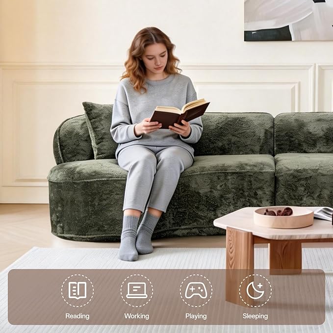 Modular Sectional Sofa Cloud Boneless Couch with Layered Cushion Upholstered Sofa in a Box Flexible Module Combination for Living Room No Assembly (Green 114”)