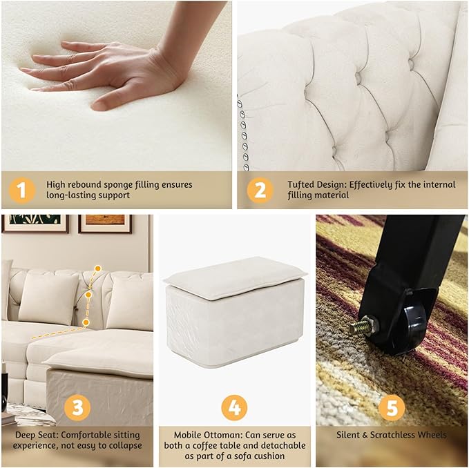 89 Velvet Pull Out Couch Bed - 3-in-1 Convertible Sleeper Sofa with Ottoman Button Tufted Chesterfield Sofa King Size Pull Out Sofa Bed Space Saving for Small Spaces Apartments Living RoomBeige