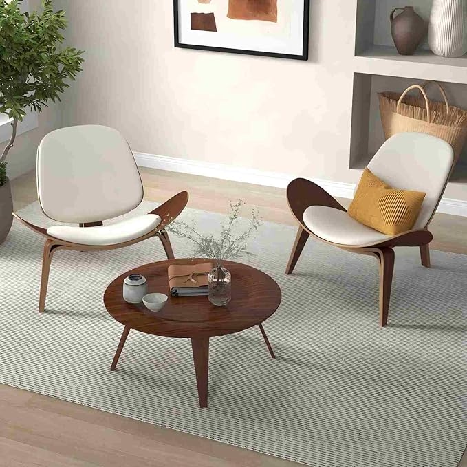 homary Leather Walnut Tripod Accent Chair High Back Lounge Chair with Soft Faux Leather Seat Sturdy Wood Frame for Living Room Bedroom (Black) (White)