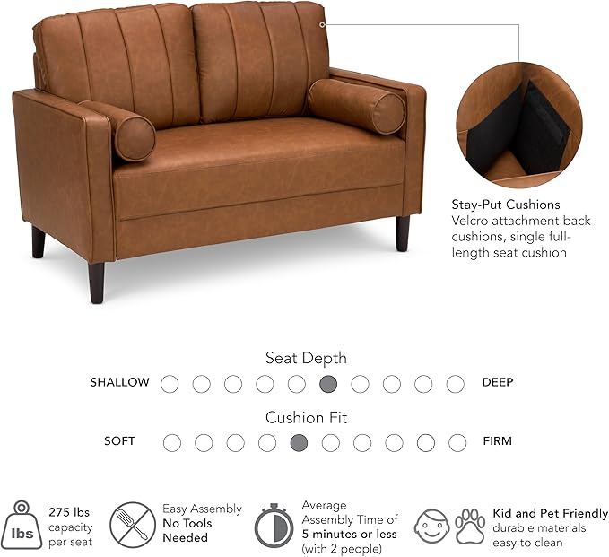 Bush Home 54-inch Loveseat Living Room Furniture Max Collection Buffed Camel Vegan Leather