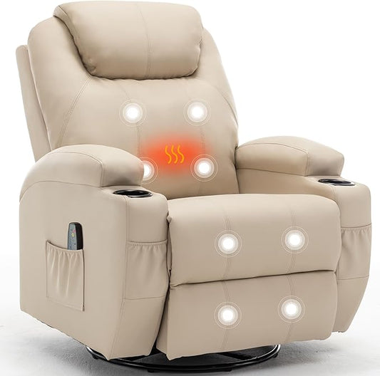 Recliner Chair Rocking Chair with Massage and Heat 360° Swivel Recliner Chairs for Adults Rocker Manual Recliner with Remote Control and Cup Holder for Living Room Bedroom Nursery
