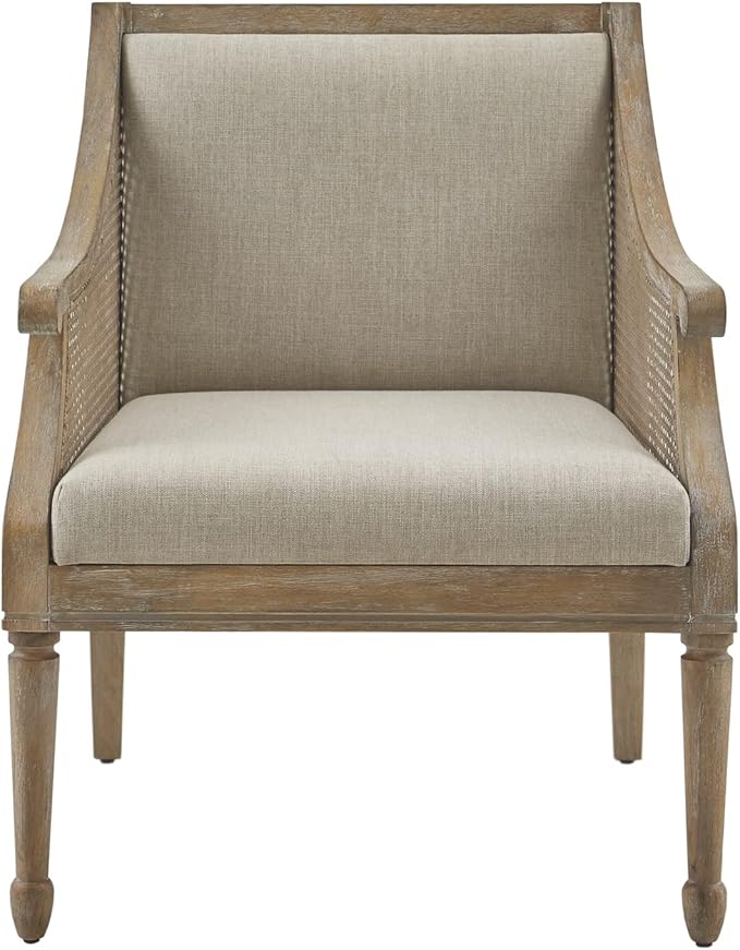 Martha Stewart Isla Accent Chairs for Living Room with Solid Wood Frame Cane Webbed Swoop Track Arms Turned Legs Farmhouse Coastal Cottage Deep Seating Lounge - Reclaimed Wood Natural