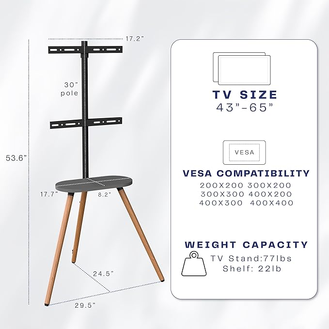 VIVO Artistic Easel 43 to 65 inch LED LCD Screen Studio TV Display Stand TV Mount with Swivel and Storage Shelf Tripod Base Black Bracket Dark Walnut Legs STAND-TV65A-S