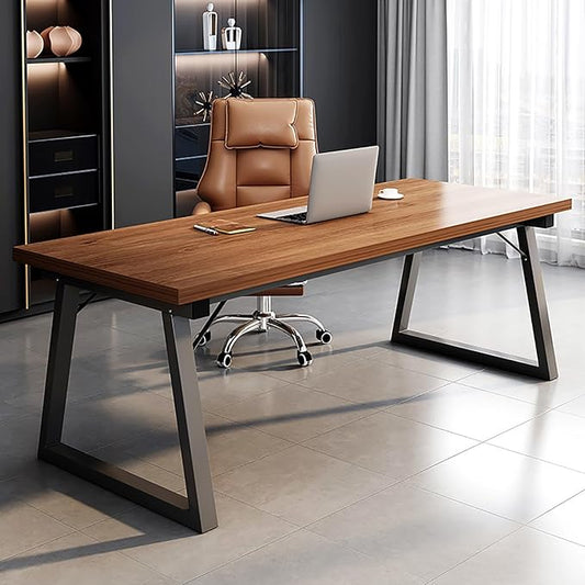 Solid Wood Computer Desk Natural Real Wooden and Metal Legs Home Office DeskIndustrial Executive Desk Workstation Modern Writing Desk Pc Table for Gaming Work Study