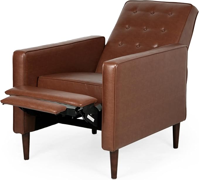 Mid-Century PU Leather Rocker Recliner Chair with Tufted Design Adjustable Single Recliner Sofa with Thicker Seat Cushion with Pocket for Living Room Bedroom Apartment (Light Brown Style1)