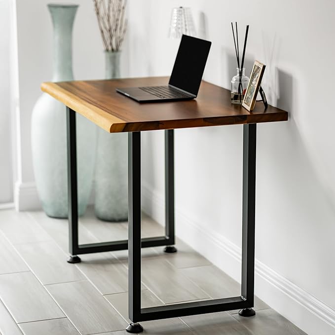 Small Solid Walnut Wood Computer Desk – 38” x 25” Live Edge Wooden Home Office Desk with Sturdy Metal Legs – Handmade Real Wood Table for Work Study or Gaming