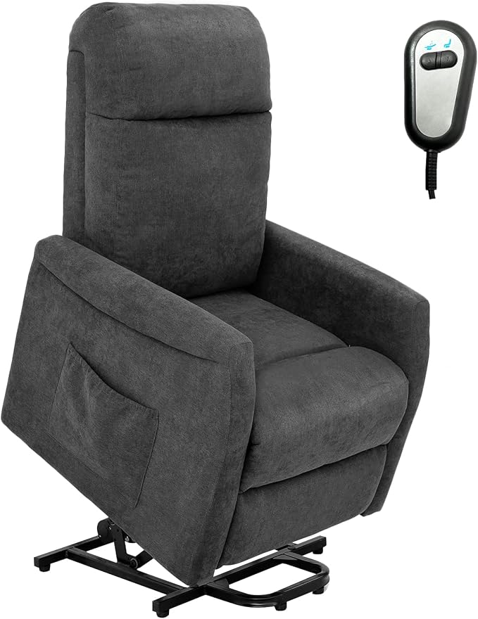 Giantex Power Lift Recliner Chair for Elderly Ergonomic Lounge Chair w/Remote Control Adjustable Backrest Side Pocket Electric Stand-Up Fabric Arm Chair for Bedroom Living Room Nursery (Grey)