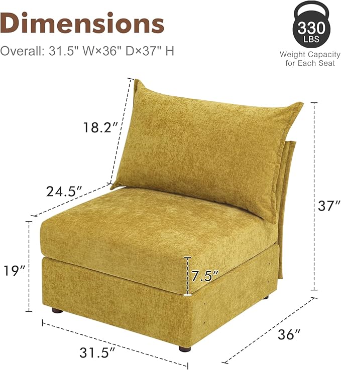 ABCASA Modular Sectional Sofa Couch Seat Base Yellow