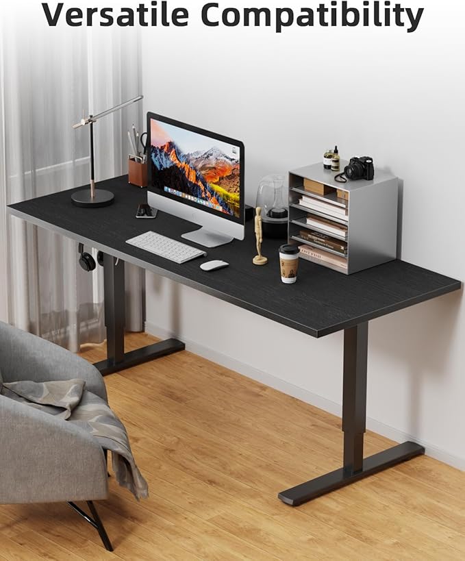 Universal 48 x 24 One-Piece Particle Board Table Top 1 Thick Desktop for Stand Up Height Adjustable Desk Frames Home Office Tabletop Countertop DIY Black Oak