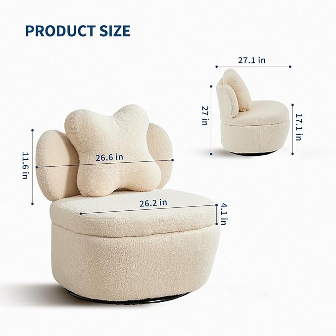 Teddy Velvet 360° Swivel Accent Chair with Storage Comfy Upholstered Barrel Chair Star Pillow Single Sofa for Living Room Bedroom Small Spaces Camel