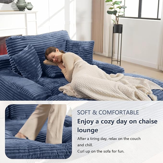 Modern Cloud Sectional Couch with L-Shape Chaise Modular Boneless Sofa with Deep Seat Comfy Plush Upholstered Couches for Living Room Apartment No Assembly Required Corduroy Blue