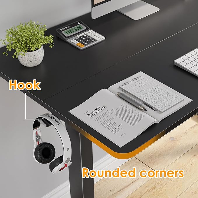 40x24 Inches Electric Standing Desk Adjustable Height Wooden Sit Stand Desk Electric Capacity 300lbs Sit to Stand up Standing Computer Desk with Hooks for Home Office (Black 40x24 Inches)