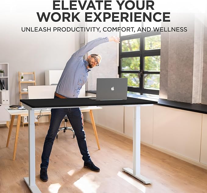 Rise UP Dual Motor Electric Standing Desk 60x30 Black Desktop Premium Ergonomic Adjustable Height sit Stand up Home Office Computer Desk Table Motorized Powered Modern Furniture Small Standup Table
