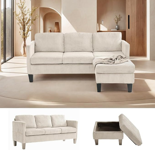 67'' L-Shaped Velvet Modular Sectional Couch Sofa with Ottoman 3-Seat Convertible Cloud Deep Seat Sofa Couches for Living Room Bedroom Apartment Cozy Chaise Lounge Sofas (Off White)