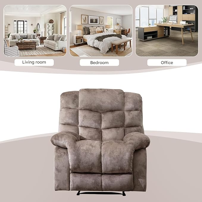 EBELLO Manual Recliner Chair Overstuffed Reclining Sofa with Soft Padded Headrest and Armrest Soft Fabric Single Couch for Living Room Light Brown