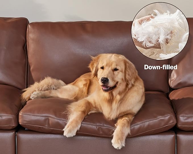 WEUP 120 Oversized Cloud Modular Sectional Sofa for Living Room 3 Seat U Shaped Cloud Couch with Storage Ottoman Premium Faux Leather Sofa Down-Filled Wide Deep Seat Tool Free Assembly Brown