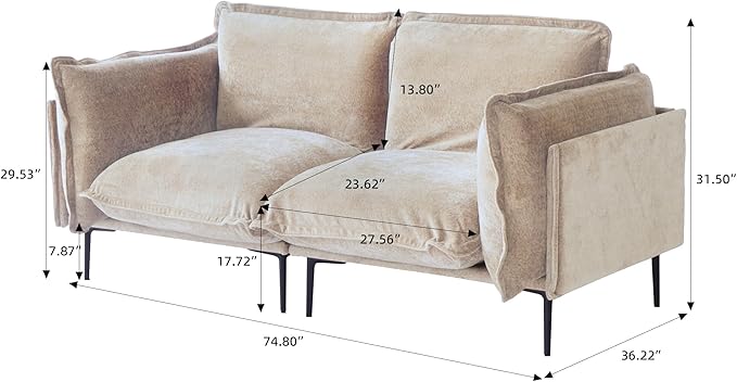 WJShome Velvet Modular Sectional Couch 74 Loveseat Cloud Couch with Deep Seat Sofa 2-Seater Sofa with Removable Cushions for Livingroom with 8 High Legs for Small SpacesOatmeal