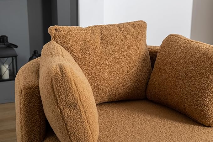 FOXHUNTER Swivel Barrel Chair 360 Degree Oversized Swivel Accent Chair with 3 Pillows Swivel Storage Chair for Nursery Living Room Bedroom 31.5D X 33.9W X 33.86H Inch (Teddy Brown)