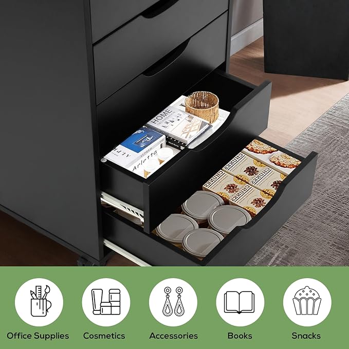 TUSY Vertical File cabinets with Caster Wheels for Home Office Black