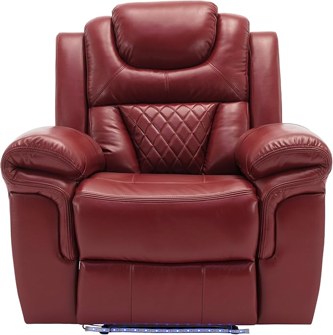ERYE Manual Recliner Chair with LED Light Strip for Living Room Bedroom Manual Reclining Home Theater Seating Armchair Faux Leather Tufted