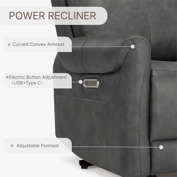 Wall Hugger Recliner Chair for Adults Faux Leather RV Recliner with USB Charging Ports Electric Power Reclining Sofa for Living Room Home Theater Seating Bedroom