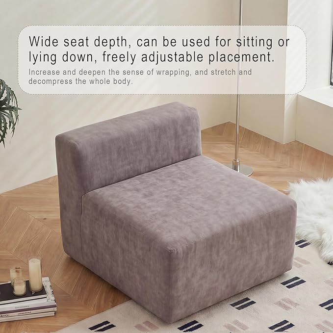 28 Single Boneless Sofa Armless Chenille Couch with Pocket Springs No Assembly Modern Compression Sofa in Box Multi-Purpose Lounge Chair for Living Room Light Tan