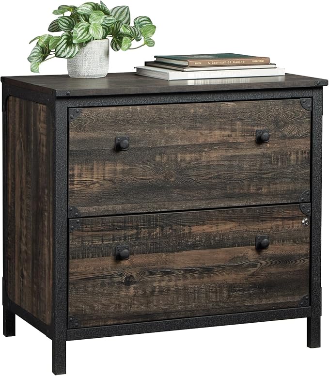Lateral File Cabinet with Lock 2 Drawer Small Storage Cabinet Organizer Engineered Wood Filing Cabinets for Home Office Under Desk Locking DrawersBrown
